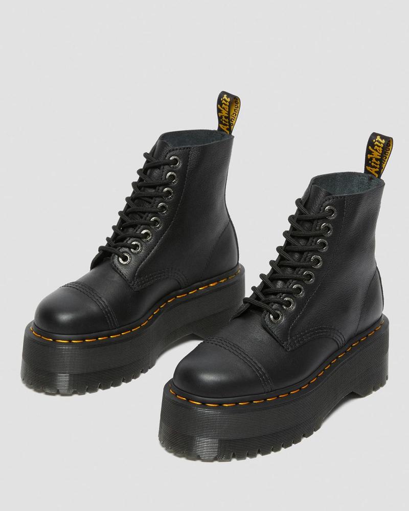 Women's Dr Martens Sinclair Max Pisa Leather Platform Boots Black | AU 256JPQ